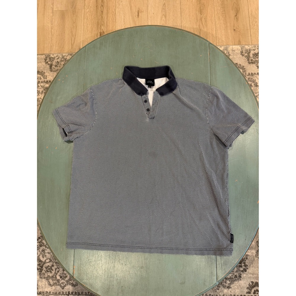 Armani Exchange Mens XL Navy White Geometric Micro Pattern Polo 3DZFAE ZJ81Z